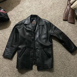Men’s leather pea coat / car coat. Size medium fits like large